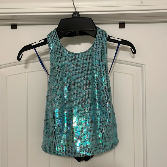 DRESS THE POPULATION Ashton Sequin Top Blue size XS - Picture 4 of 4